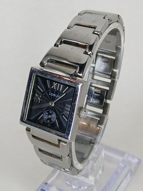 Lorus Men’s Silver Bracelet Watch with Black Textured Dial